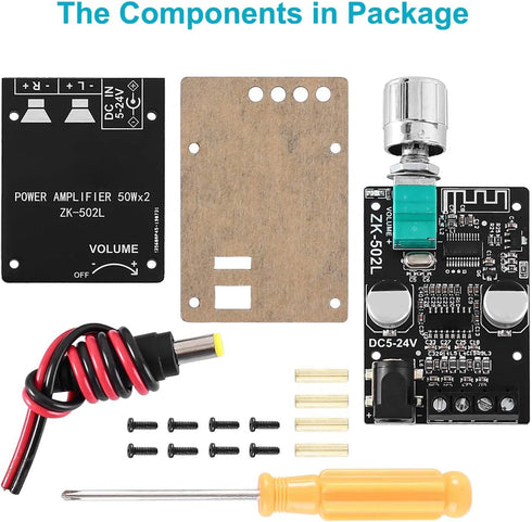 ZK-502L Bluetooth Power Amplifier Board, 5.0 Stereo Audio Receiver for DIY Speakers, 5-24V