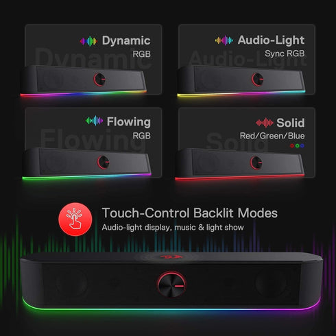 Redragon GS560 RGB Desktop Soundbar, 2.0 Channel Computer Speaker with Dynamic Lighting Bar, Audio-Light Sync/Display,