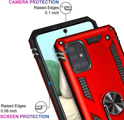 LUMARKE Galaxy A51 4G Case with Screen Protector, Military Grade Protective Phone Cover with Magnetic Ring Kickstand Red