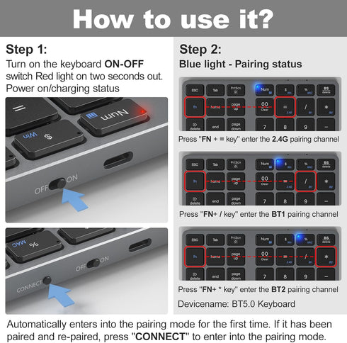 MOFII Bluetooth Number Pad for Laptop - Gray Wireless Numeric Keypad, 35 Keys USB-C Rechargeable Numpad