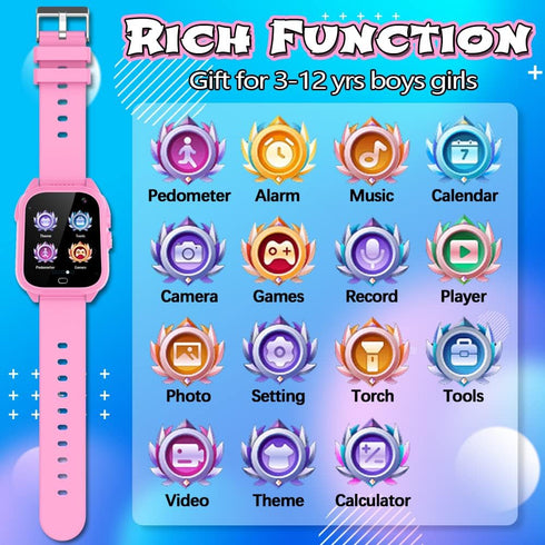 Kids Waterproof Smart Game Watch with 26 Games, 1.44'' Touchscreen for Girls Boys 3-12 Years Old