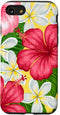 Hawaiian Tropical Phone Case for iPhone SE (2020), 7, 8 - Yellow Red Hibiscus & Plumeria Design