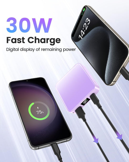 10000mAh Mini Power Bank - Portable Charger with USB C Input/Output, Smart LED Display, 30W Fast Charging for iPhone,