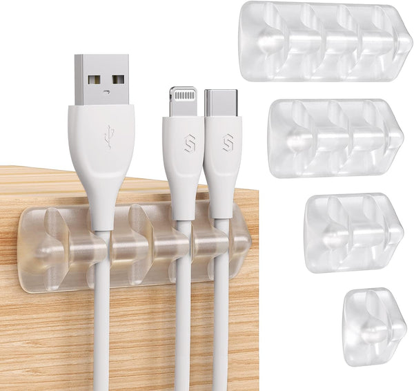 Syncwire Clear Cable Clips, Self Adhesive Cord Management Organizer for Home, Office, Nightstand, Desk Accessories