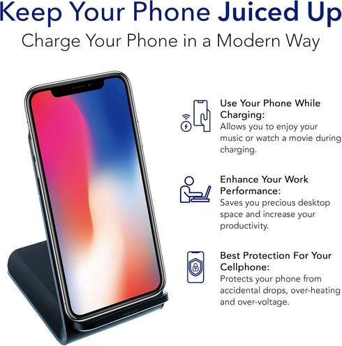 10W Dual Coil Qi Wireless Charger Stand - Fast Wireless Phone Charging Stand for iPhone and Samsung Galaxy Phones - USB