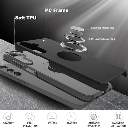 for Samsung Galaxy A15 5G Case with Screen Protector×2, 360° Magnetic Ring Holder Kickstand Phone Case for Samsung A15