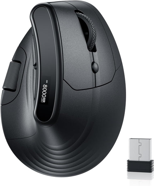 ECHTPower Ergonomic Vertical Mouse, Wireless Rechargeable Mouse with LED Display, 7-Level Adjustable DPI
