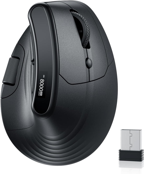 ECHTPower Ergonomic Vertical Mouse, Wireless Rechargeable Mouse with LED Display, 7-Level Adjustable DPI