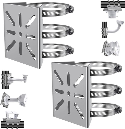 2pcs Universal Wall Mounting Bracket with 6 Loops, Stainless Steel Vertical Pole Mount Adapter for CCTV Security Camera