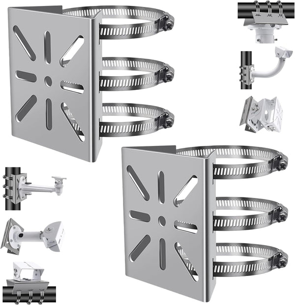 2pcs Universal Wall Mounting Bracket with 6 Loops, Stainless Steel Vertical Pole Mount Adapter for CCTV Security Camera