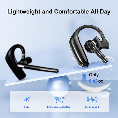 IAMJOY Headset V5.4 14 140H Bluetooth Dual-Mic Wireless Bluetooth Earpiece Noise Canceling Hands-Free Headphones Hours