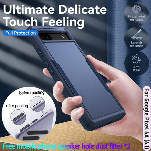 LMDAMZ Pixel 6A Rugged Shock Resistant Case, 6.1" Double Layer, Military Grade, with Car Mount & HD Glass Protector