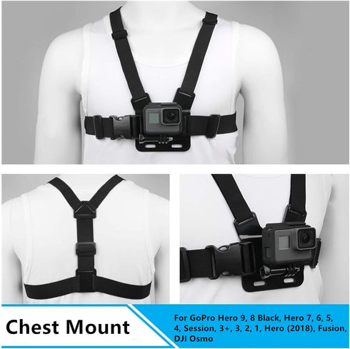 Chest Mount Harness Chesty Vest Head Mount Strap for Action Camera Compatible with GoPro Hero 11, 10, 9, 8, Max