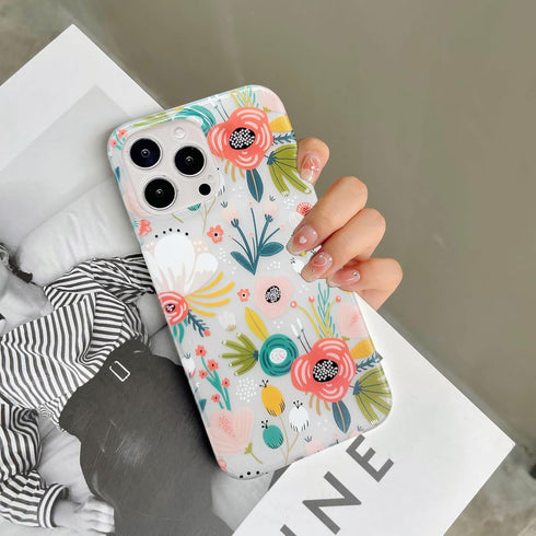 J.west Frosted Clear Case for iPhone 13 Pro Max 6.7", Cute Soft Slim Silicone Cover with Flower Design