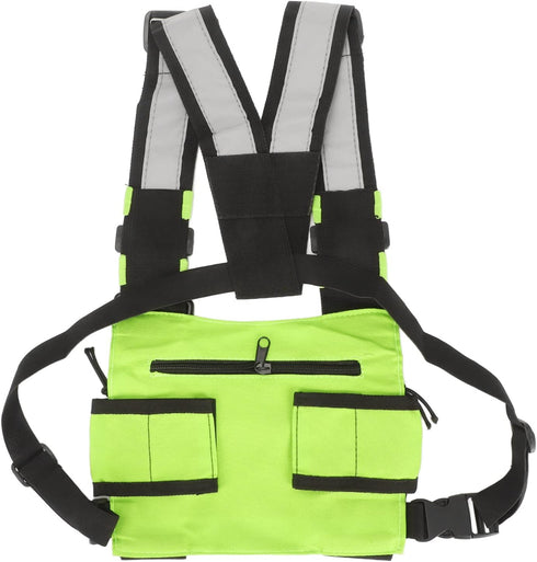 Radio Chest Harness Bag, Universal Two Way Adjustable Oxford Cloth Radio Vest Rig with Front Pack Pouch, Fruit Green