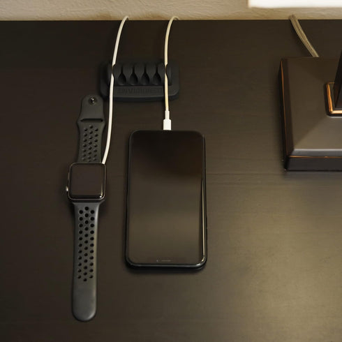 ENVISIONED Desktop Cable Organizer, Weighted Eco-Friendly Silicone with 4 Reusable Cable Ties - Black