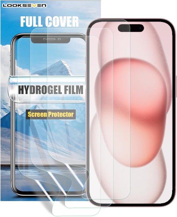 3 Pack Hydrogel Film for iPhone 15 Plus - Transparent Soft TPU Screen Protector, High Sensitivity (Not Tempered)
