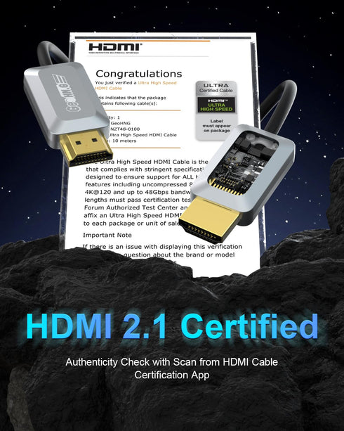 8K 50FT, 2.1 48Gbps 8K@60Hz 4K@120Hz, 2.2&2.3, 3D, PS5 Certified Fiber Optic HDMI Cable Long HDMI Cable, Ultra High
