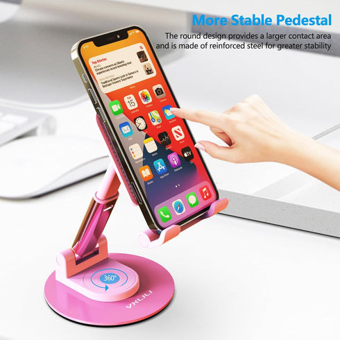 YXLILI 360 iPhone14/13/12/11 Tablet(4-9.7in)-Pink Foldable Phone Stand Adjustable Angle Height Cell Phone Holder