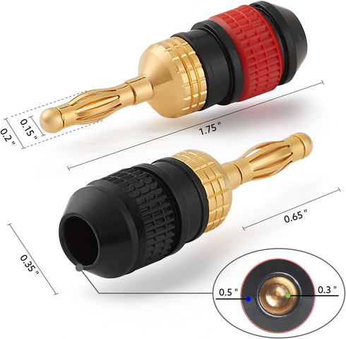 WGGE WG-008 24K Gold Safety Speaker Connector Banana Plugs for Speaker Wire, 12 Pairs