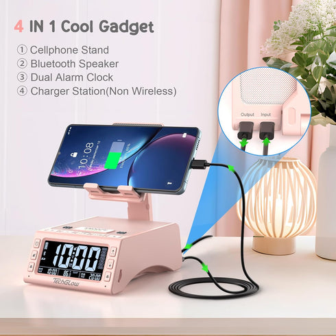 Gifts for Women - TechGlow Foldable Cellphone Stand with Bluetooth Speaker Birthday Gift Idea for Mother Father Cool Gadget Tech Gifts Pink