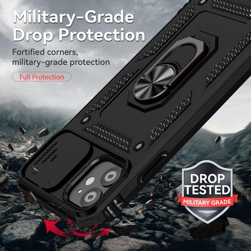 iPhone 11 Case, Black - Military Grade, 16ft Drop Tested, with Screen Protectors, Camera Cover & Magnetic Kickstand.
