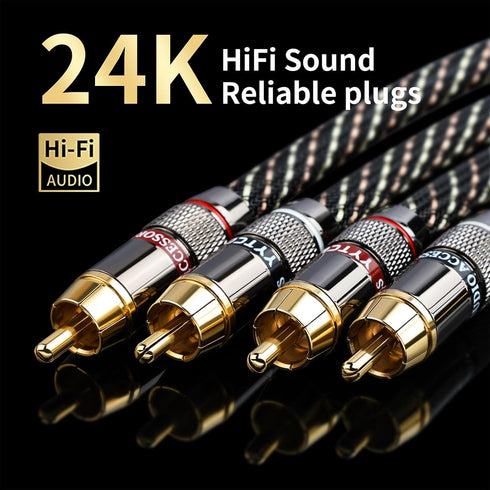 3.28ft 2RCA Male,15 AWG,4N Core,24K Player,Turntable(3.28ft/1m) Audiophile HiFi Audio RCA Cables - Male to OFC