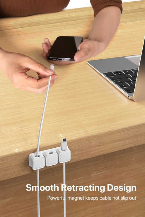 Cord Organizer Holder, 3 Pack Magnetic Desk Cable Clips, Strong Phone Charging Cable Keeper, White for Nightstand,