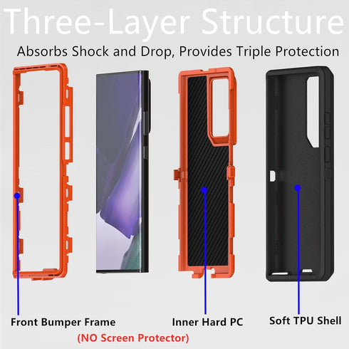 Heavy Duty Case for Samsung Galaxy Note 20 Ultra, Dustproof Shockproof 3 in 1 Rugged Cover 6.9 Inch (Orange/Black)