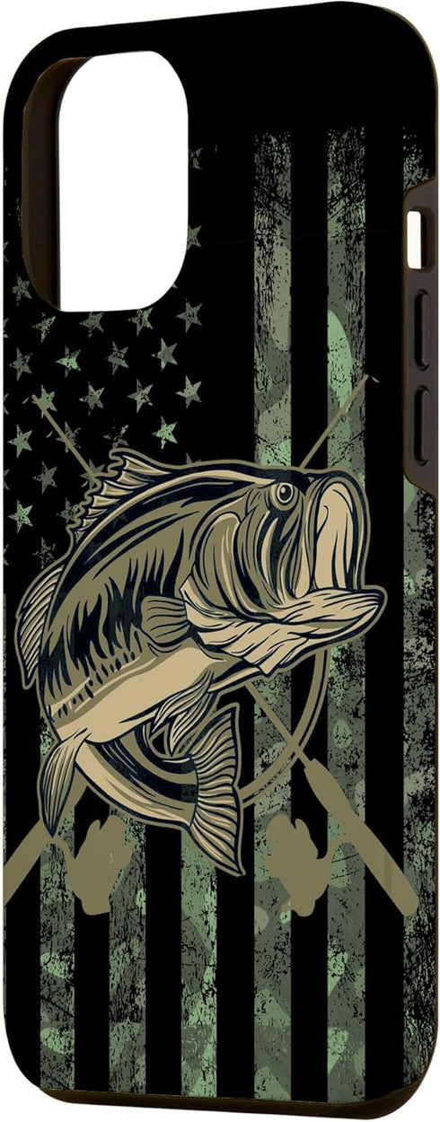Camo American Flag Bass Fishing Gift Case for iPhone 12 Pro Max