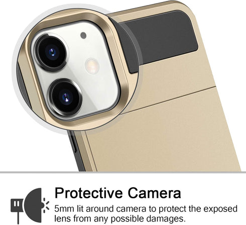 Vofolen iPhone 12 Case 5G Wallet Cover - Anti-Scratch Dual Layer with Credit Card Holder Slot, Gold