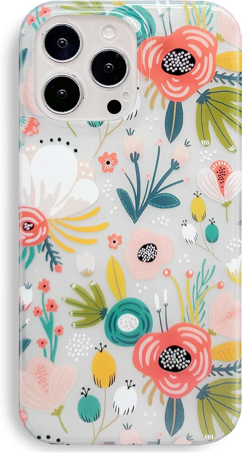 J.west Frosted Clear Case for iPhone 13 Pro Max 6.7", Cute Soft Slim Silicone Cover with Flower Design