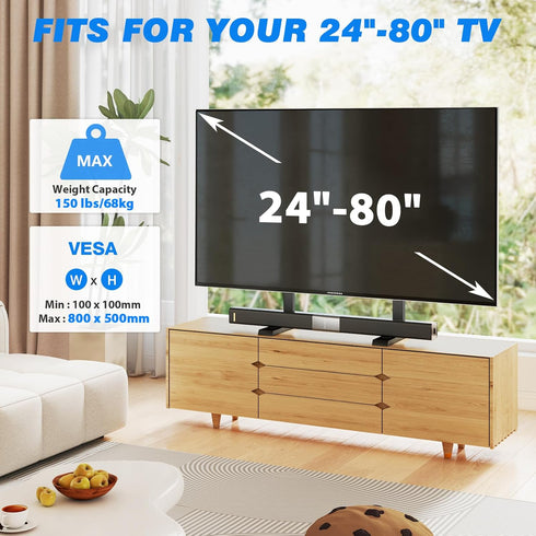 Rfiver 24-80 Inch 65 75 80 Inch 150 lbs, Universal TV Stand Base for TVs, Table Top TV Stand with Adjustable Height