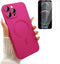Hot Pink Magnetic Case for iPhone 12 Pro Max, Matte Soft Metallic, MagSafe Compatible, with Lens & 2 Screen Protectors.