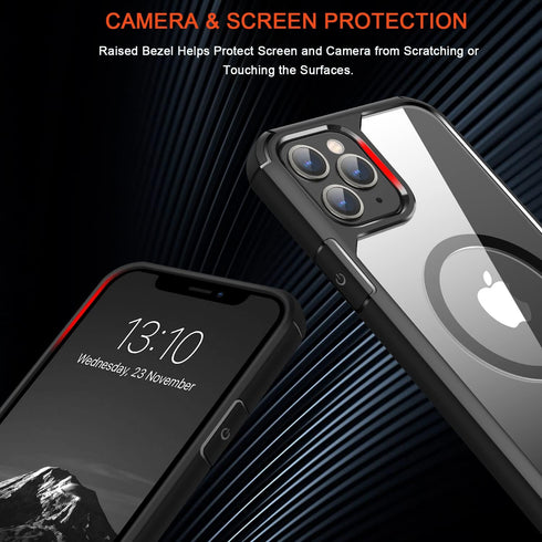 TENDLIN iPhone 11 Pro Magnetic Case - Crystal Clear Hard Back, Soft Bumper, MagSafe Compatible (Black)