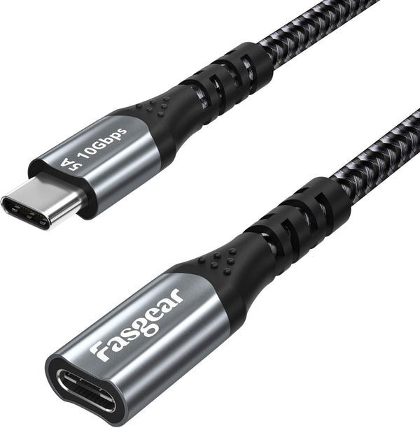 Fasgear USB C Extension Cable, 6ft, 10Gbps USB 3.2 Type C Male to Female Extender, 100W Fast Charging, Black