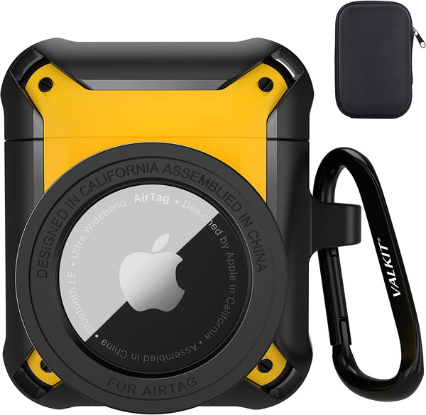 Valkit Compatible with Airpods Case | 2 in 1 Rugged Protective Shockproof Case for Air Pods 1/2 Gen 2021, Black/Yellow