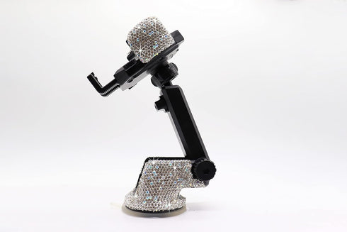 LYCARESUN Bling Car Phone Mount Holder,Shiny Crystal Rhinestone Phone Stand for Women and Girls, Car Accessories for Windshield Dashboard,Compatible with Most Cellphones (White)