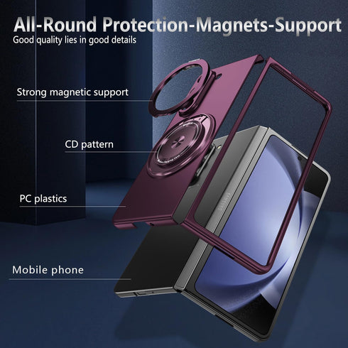 Magnetic Case for Galaxy Z Fold 5 5G, Lightweight Slim Fit Drop Protection Rugged Shockproof Cover - Wine Red