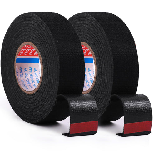 2 Rolls Black Wire Harness Cloth Tape for Automobile Electrical Wire Harnessing, 15mm x 50Ft
