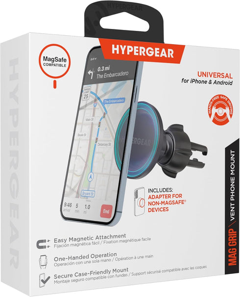 HyperGear MagSafe Magnetic Car Phone Mount, Air Vent Holder for iPhone 15/14/13, Samsung S24/S23/S22