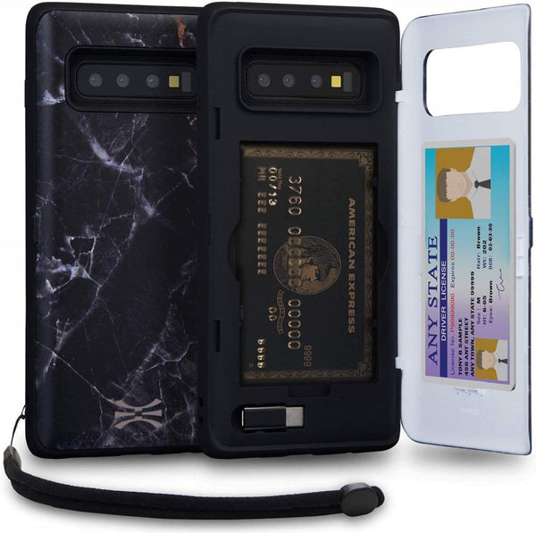 TORU CX PRO Case for Galaxy S10 Plus, Slim Protective Cover with Card Holder, Hidden Wallet Flip Slot, Marble
