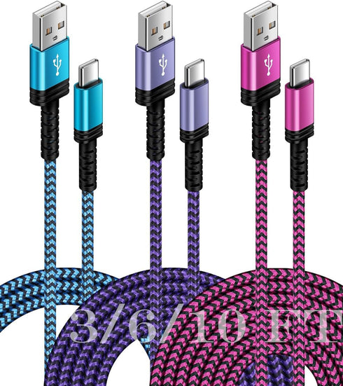 3Pack USB C Charger Cable Fast Charging for iPhone 15/15 Pro/15 Pro Max, Android Samsung Galaxy A Series, Auto Car