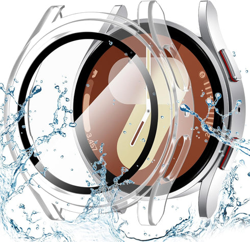 Goton Waterproof Case for Galaxy Watch 7, Tempered Glass Face Cover Compatible for Samsung Watch 7