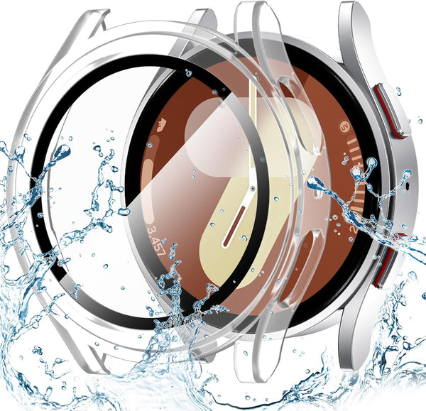 Goton Waterproof Case for Galaxy Watch 7, Tempered Glass Face Cover Compatible for Samsung Watch 7