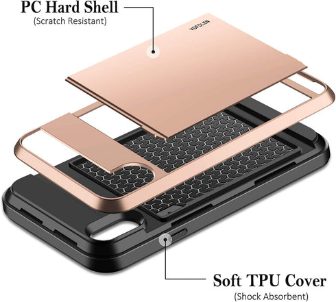 Vofolen Case for iPhone Xs Max, Wallet Card Holder Sliding Cover, Dual Layer Protective Hard Shell Hybrid TPU