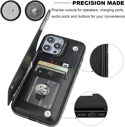 Compatible Black iPhone 14 Pro Max Wallet Case, with Card Holder, PU Leather Kickstand and Durable Shockproof Cover