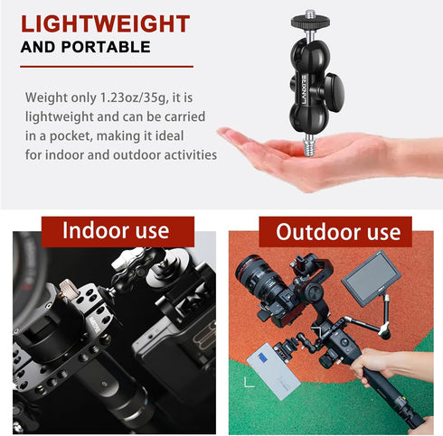 Mini Magic Arm with Double Ball Head & 1/4" Screw - 2 Pack for Camera Cage, Clamp, Action Cameras, LED Light