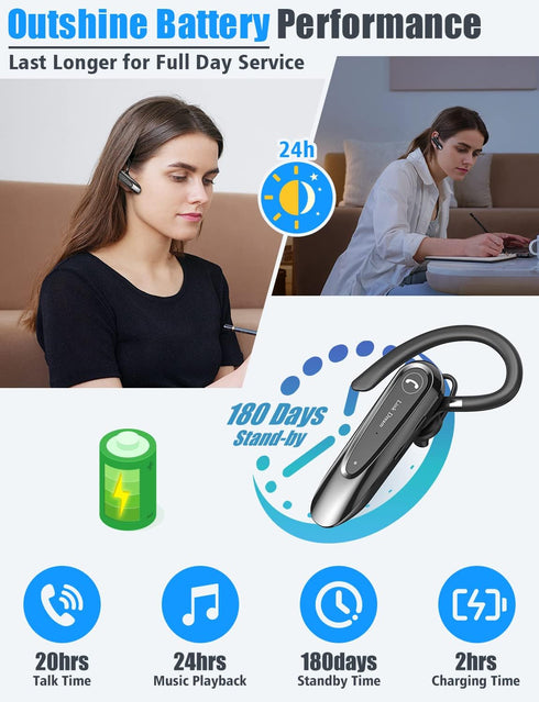Link Dream Bluetooth Earpiece, Wireless CVC8.0 Headset for Cell Phone, Dual Mic Noise Canceling, 20Hrs Talk Time