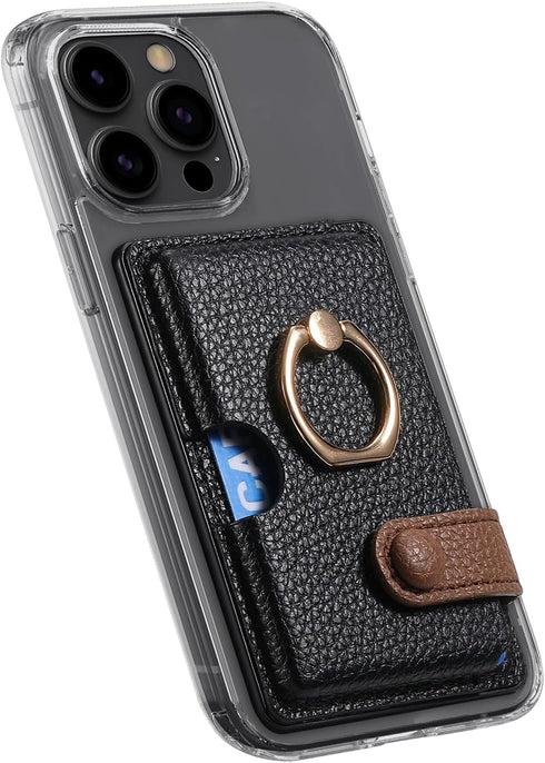 Wallet Stick on Phone Case, Credit Card Holder with Ring for Back of Phone Cases, Compatible with iPhone, Samsung Galaxy